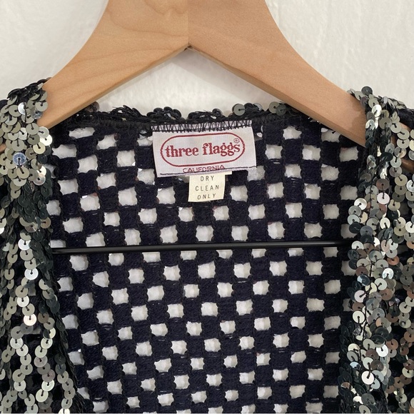 Three Flaggs Women’s M Vintage Fully Sequined Open Front Cardigan Sheer - Picture 2 of 6